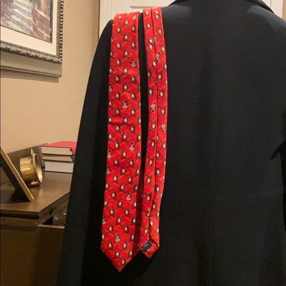 Little Boys Christmas Tie Winter Penguins Red - Picture 2 of 3